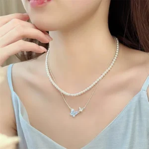 Layered Pearl and Butterfly Necklace